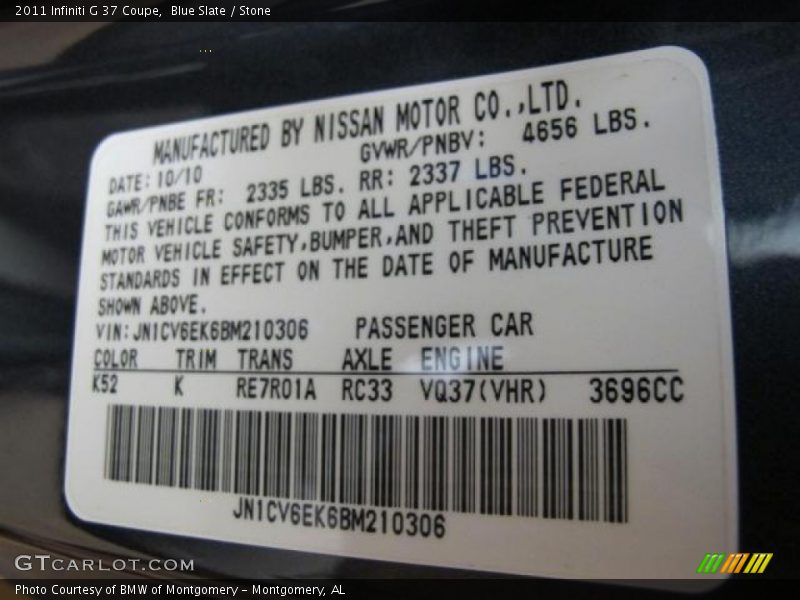 Blue Slate / Stone 2011 Infiniti G 37 Coupe