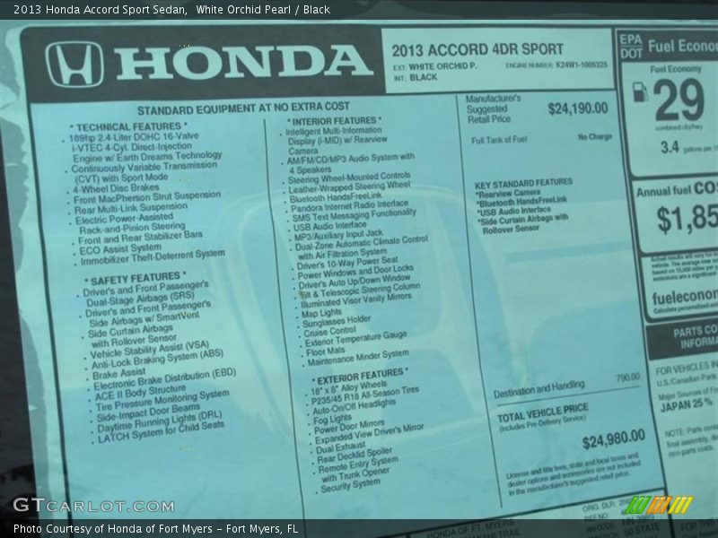  2013 Accord Sport Sedan Window Sticker