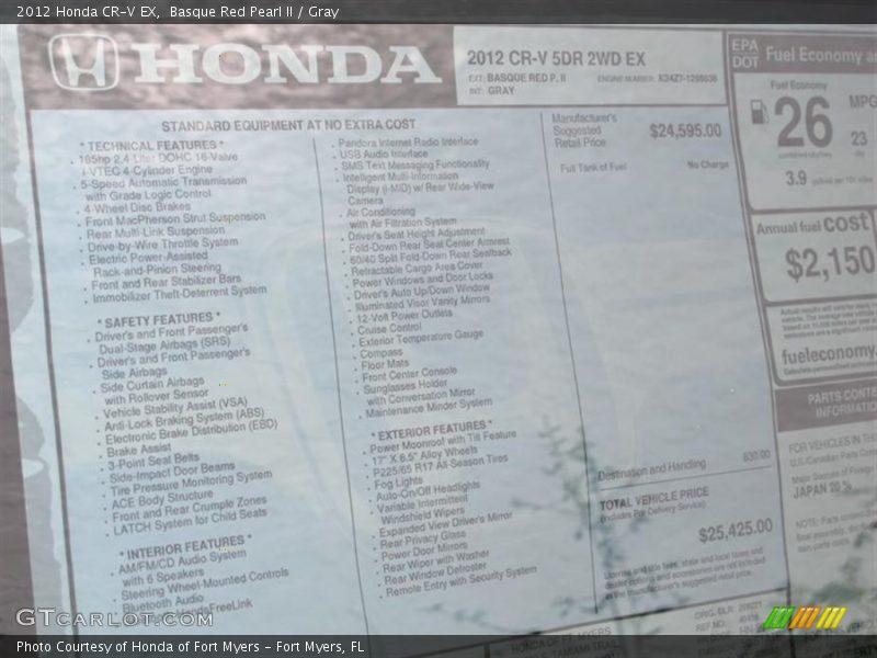 Basque Red Pearl II / Gray 2012 Honda CR-V EX