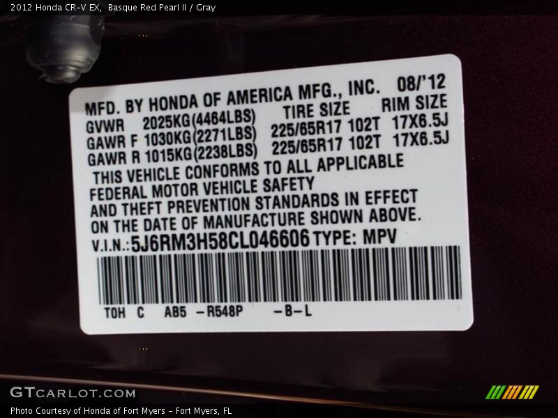 Basque Red Pearl II / Gray 2012 Honda CR-V EX