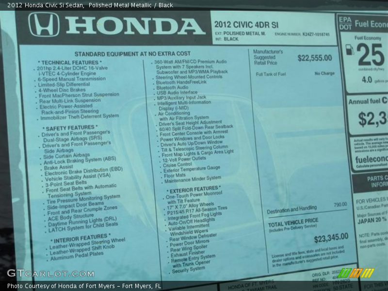Polished Metal Metallic / Black 2012 Honda Civic Si Sedan