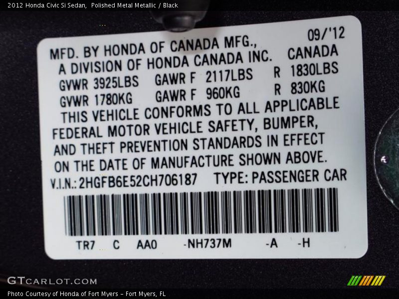 Polished Metal Metallic / Black 2012 Honda Civic Si Sedan