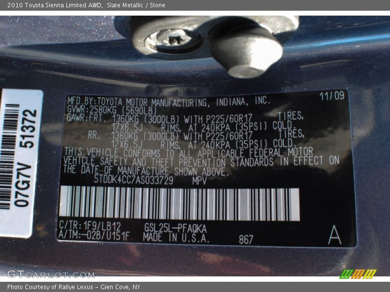 Slate Metallic / Stone 2010 Toyota Sienna Limited AWD