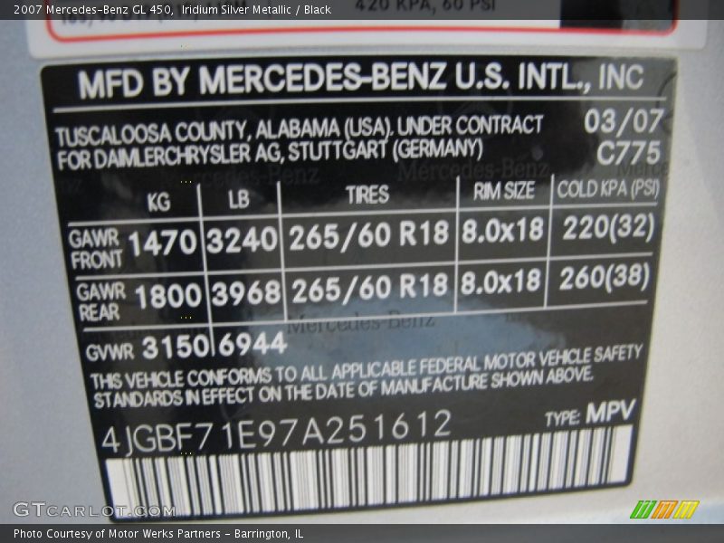 Iridium Silver Metallic / Black 2007 Mercedes-Benz GL 450