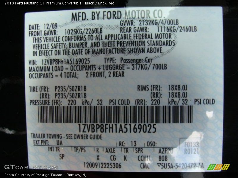 Black / Brick Red 2010 Ford Mustang GT Premium Convertible