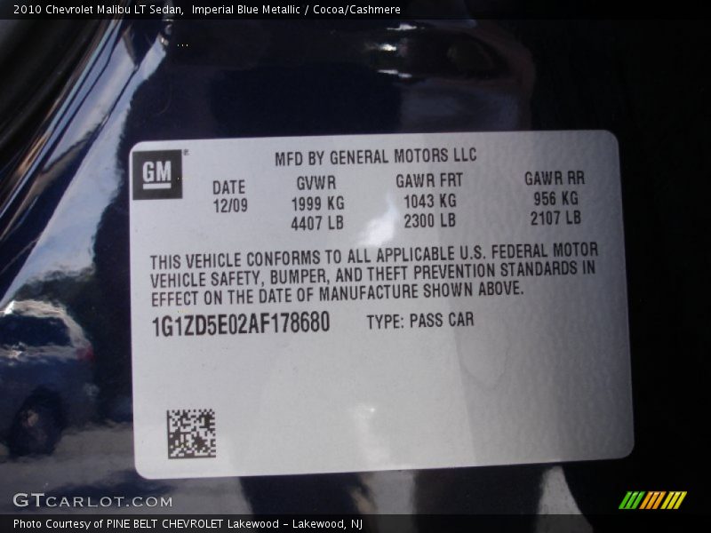 Imperial Blue Metallic / Cocoa/Cashmere 2010 Chevrolet Malibu LT Sedan