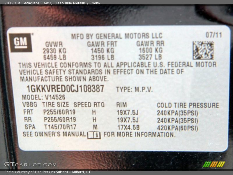 Deep Blue Metallic / Ebony 2012 GMC Acadia SLT AWD