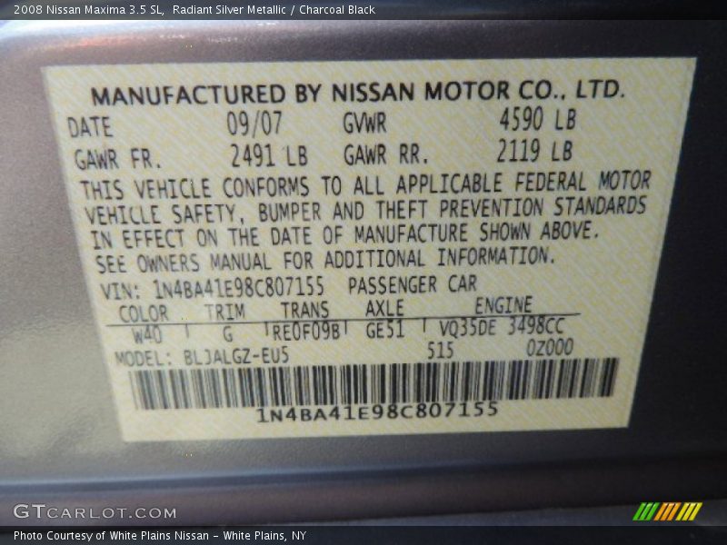 Radiant Silver Metallic / Charcoal Black 2008 Nissan Maxima 3.5 SL