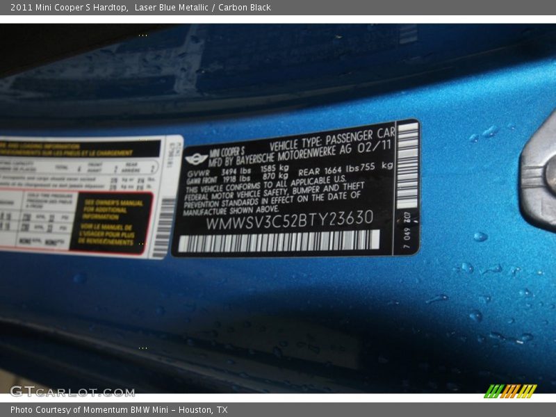 Laser Blue Metallic / Carbon Black 2011 Mini Cooper S Hardtop
