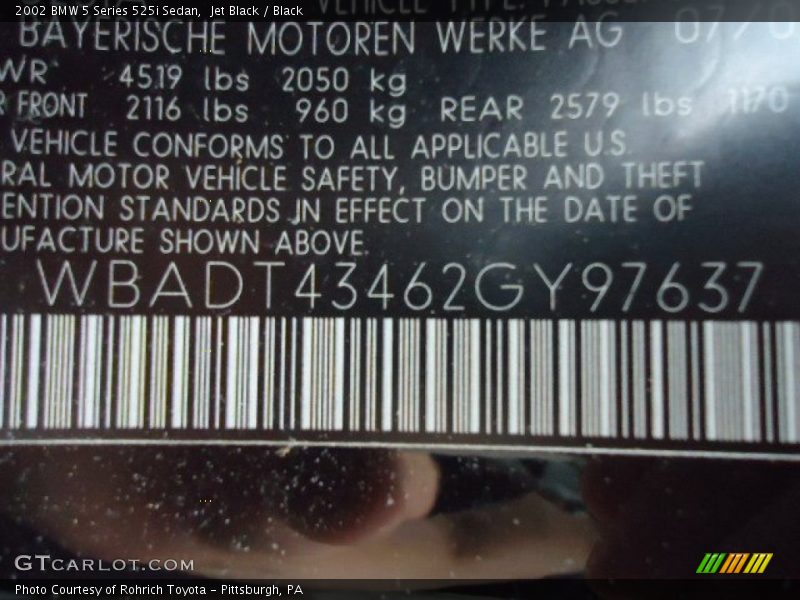 Jet Black / Black 2002 BMW 5 Series 525i Sedan