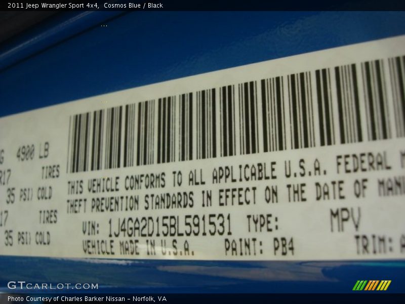 Cosmos Blue / Black 2011 Jeep Wrangler Sport 4x4