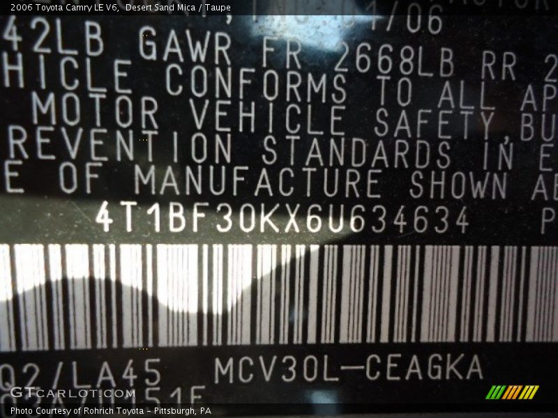 Desert Sand Mica / Taupe 2006 Toyota Camry LE V6