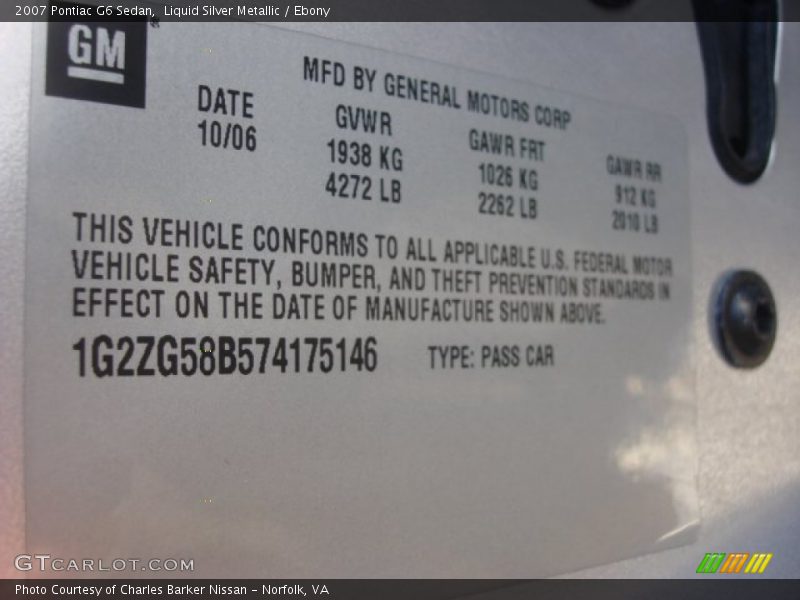Liquid Silver Metallic / Ebony 2007 Pontiac G6 Sedan