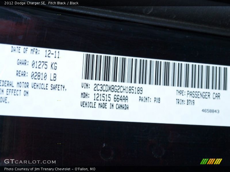 Pitch Black / Black 2012 Dodge Charger SE