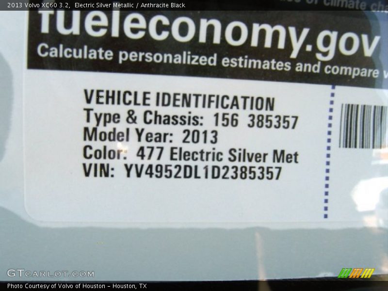 Electric Silver Metallic / Anthracite Black 2013 Volvo XC60 3.2