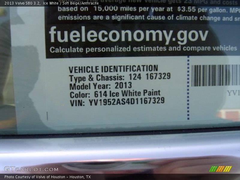 Ice White / Soft Beige/Anthracite 2013 Volvo S80 3.2