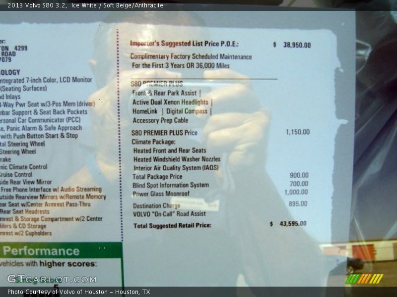 Ice White / Soft Beige/Anthracite 2013 Volvo S80 3.2