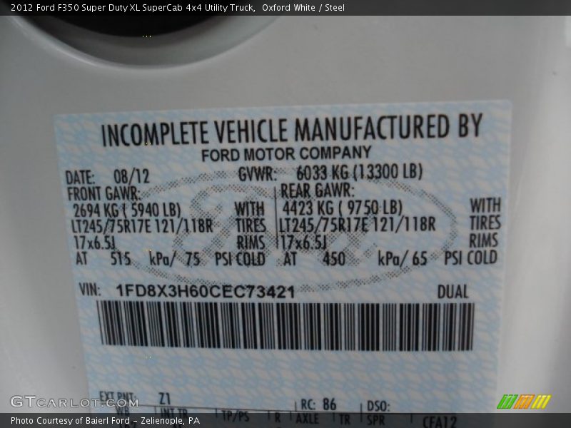 Oxford White / Steel 2012 Ford F350 Super Duty XL SuperCab 4x4 Utility Truck