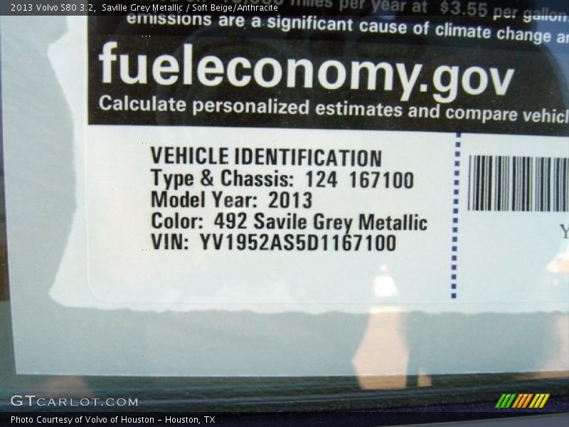 2013 S80 3.2 Saville Grey Metallic Color Code 492