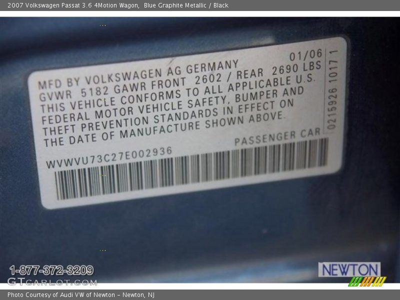 Blue Graphite Metallic / Black 2007 Volkswagen Passat 3.6 4Motion Wagon