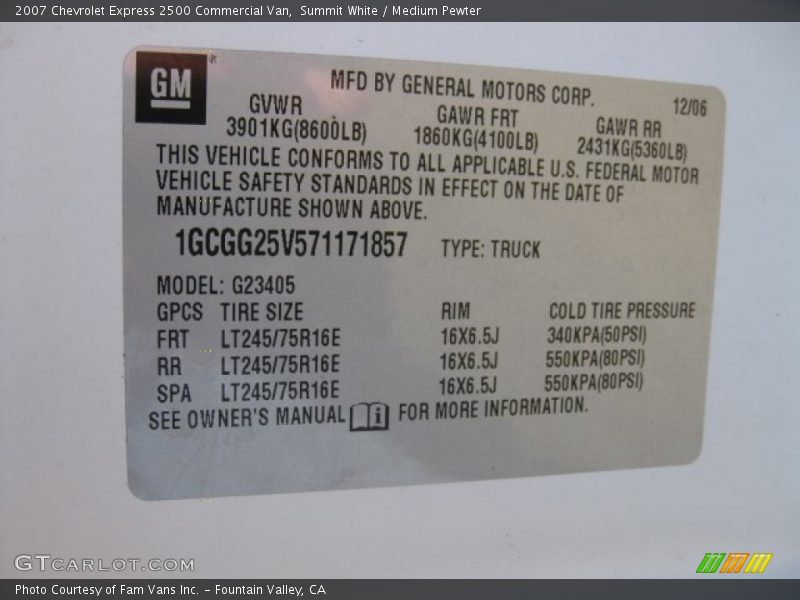 Summit White / Medium Pewter 2007 Chevrolet Express 2500 Commercial Van