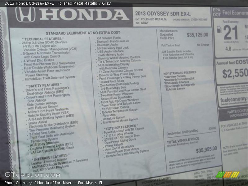 Polished Metal Metallic / Gray 2013 Honda Odyssey EX-L