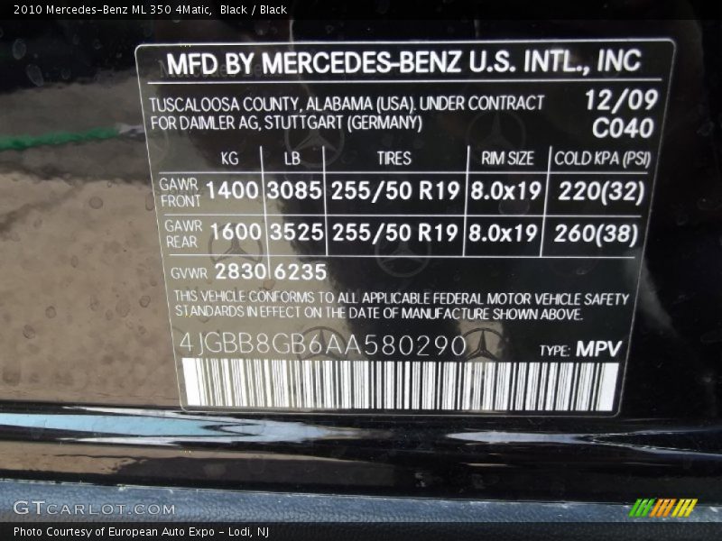 Black / Black 2010 Mercedes-Benz ML 350 4Matic