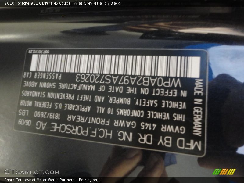 Atlas Grey Metallic / Black 2010 Porsche 911 Carrera 4S Coupe