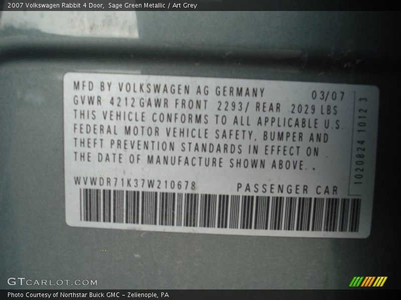 Sage Green Metallic / Art Grey 2007 Volkswagen Rabbit 4 Door