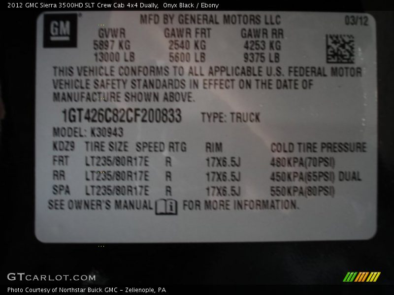 Onyx Black / Ebony 2012 GMC Sierra 3500HD SLT Crew Cab 4x4 Dually