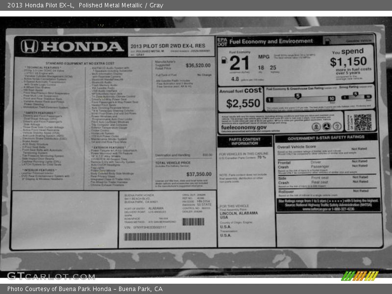 Polished Metal Metallic / Gray 2013 Honda Pilot EX-L