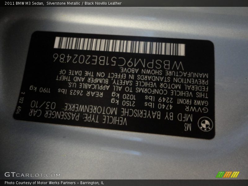 Silverstone Metallic / Black Novillo Leather 2011 BMW M3 Sedan