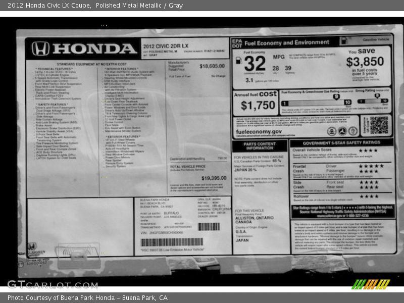 Polished Metal Metallic / Gray 2012 Honda Civic LX Coupe