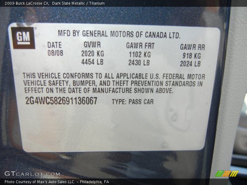 Dark Slate Metallic / Titanium 2009 Buick LaCrosse CX
