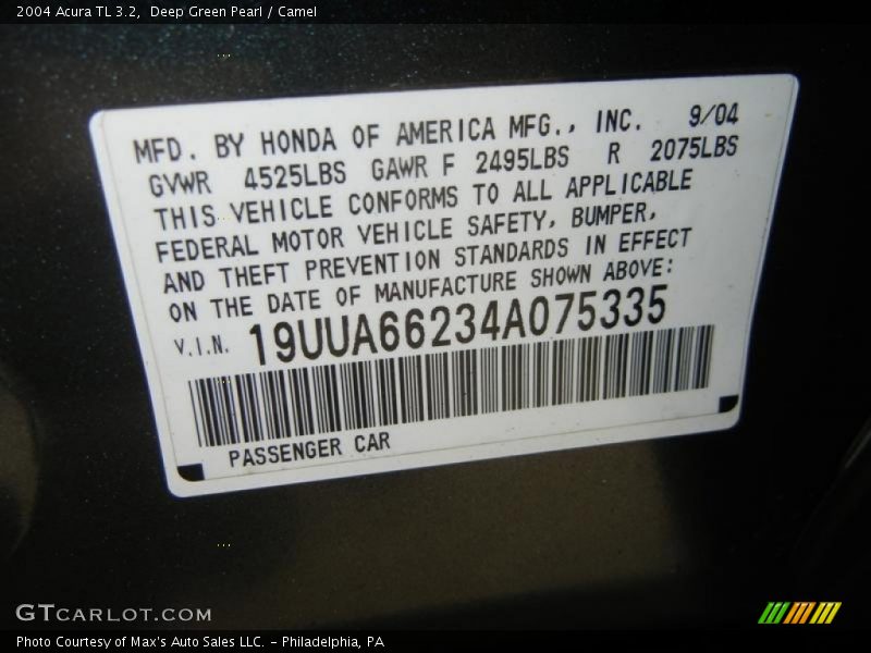 Deep Green Pearl / Camel 2004 Acura TL 3.2