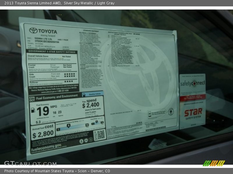  2013 Sienna Limited AWD Window Sticker