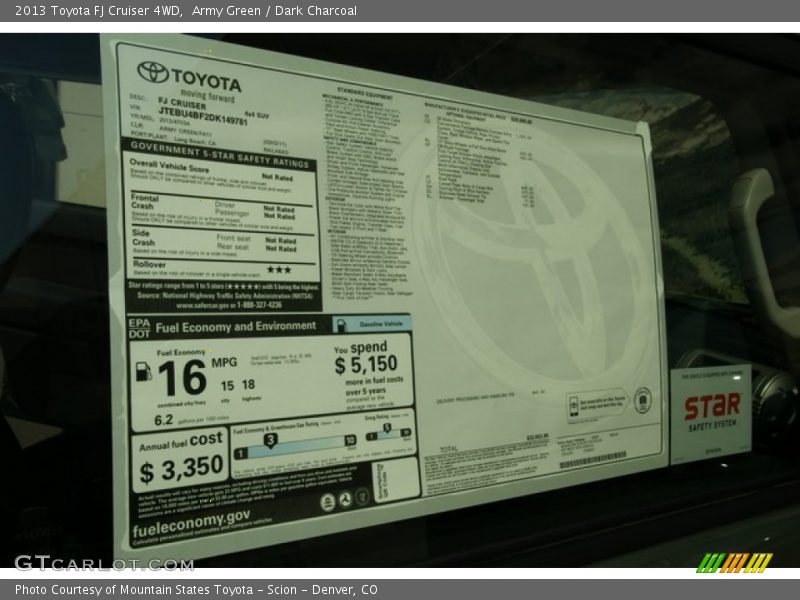  2013 FJ Cruiser 4WD Window Sticker