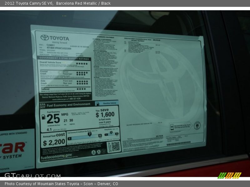 Barcelona Red Metallic / Black 2012 Toyota Camry SE V6