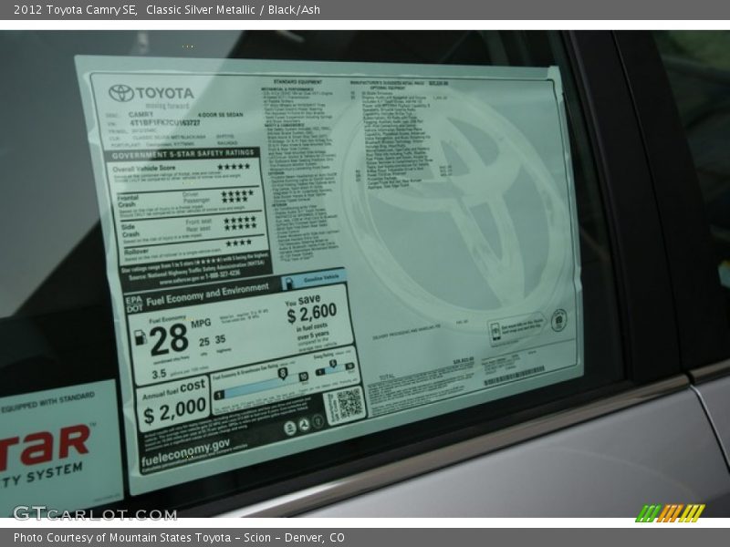 Classic Silver Metallic / Black/Ash 2012 Toyota Camry SE