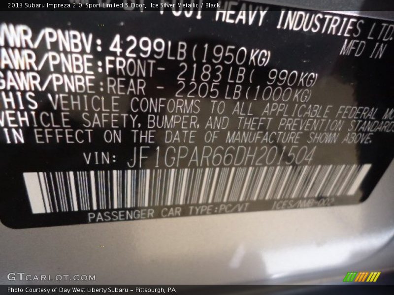 Ice Silver Metallic / Black 2013 Subaru Impreza 2.0i Sport Limited 5 Door