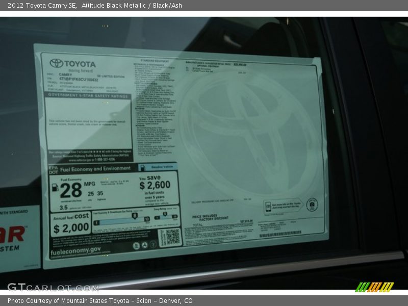 Attitude Black Metallic / Black/Ash 2012 Toyota Camry SE