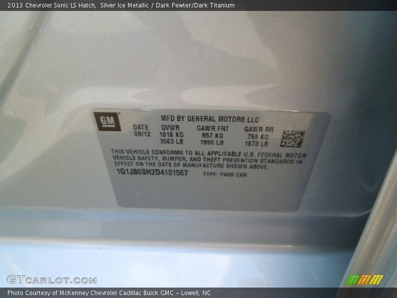 Silver Ice Metallic / Dark Pewter/Dark Titanium 2013 Chevrolet Sonic LS Hatch