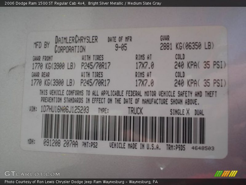 Bright Silver Metallic / Medium Slate Gray 2006 Dodge Ram 1500 ST Regular Cab 4x4