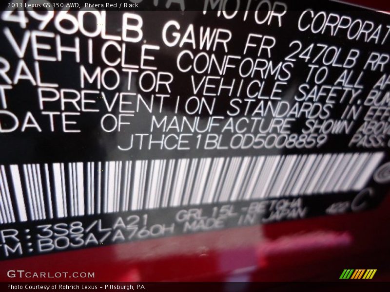 2013 GS 350 AWD Riviera Red Color Code 3S8