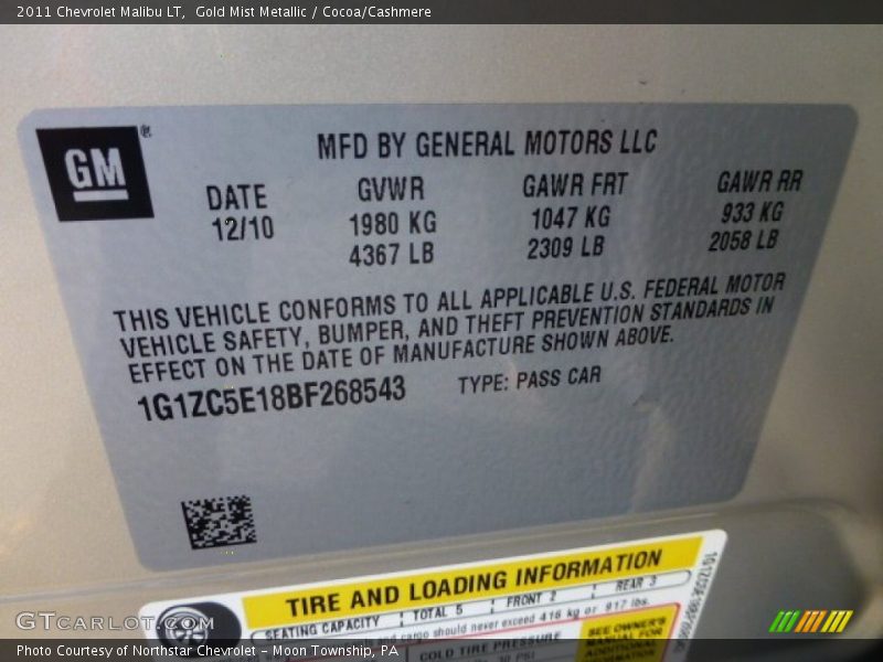 Gold Mist Metallic / Cocoa/Cashmere 2011 Chevrolet Malibu LT