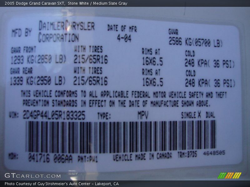 Stone White / Medium Slate Gray 2005 Dodge Grand Caravan SXT