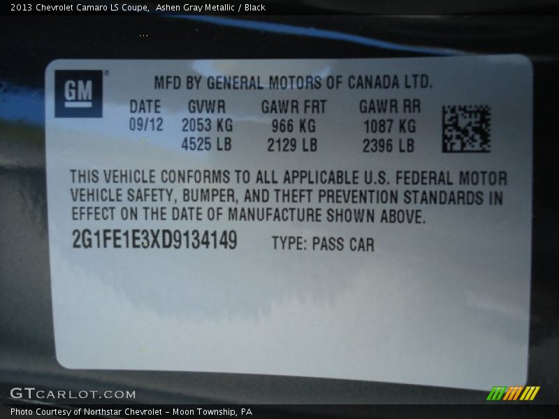 Ashen Gray Metallic / Black 2013 Chevrolet Camaro LS Coupe