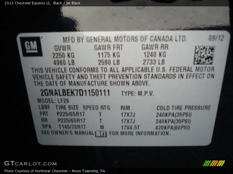 Black / Jet Black 2013 Chevrolet Equinox LS