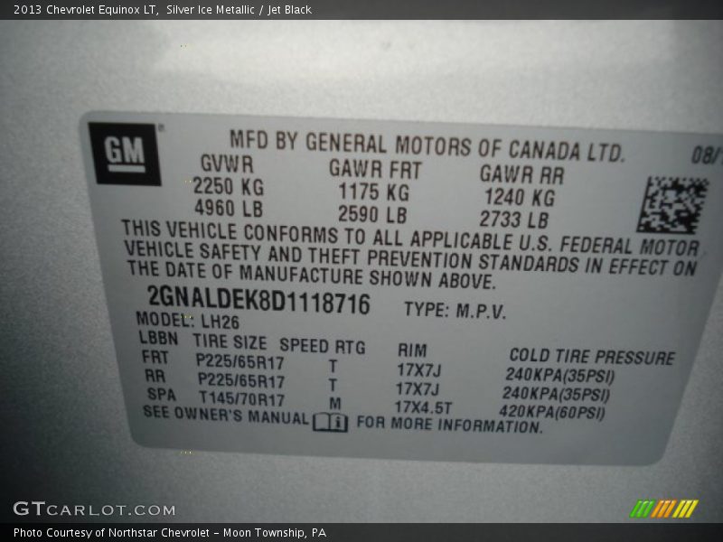 Silver Ice Metallic / Jet Black 2013 Chevrolet Equinox LT