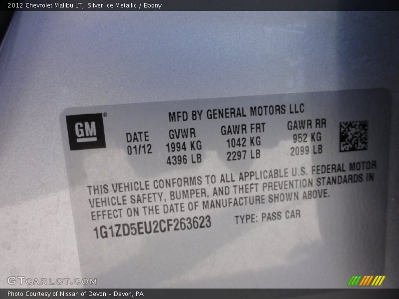 Silver Ice Metallic / Ebony 2012 Chevrolet Malibu LT